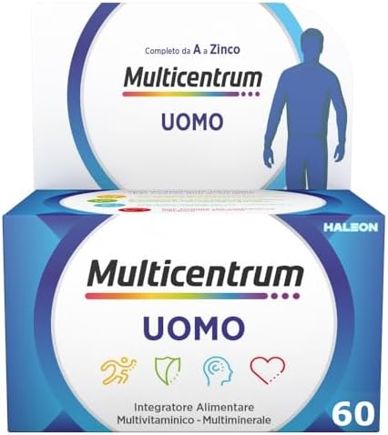 Multicentrum Uomo Integratore Alimentare Multivitaminico Completo, con Vitamina D, B6, C, Contro Stanchezza e Affaticamento, Per Uomini, 60 Compresse