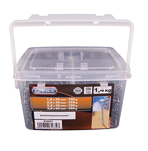 CONNEX 1,4 kg Nägel / Drahtstifte –Set, 4 Sorten, verzinkt, im praktischem Eimer - 2