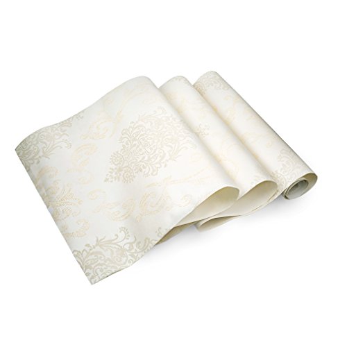Auralum® 10M x 53CM Vliestapete Damaskus Muster Tapeten Mustertapete Beflockung in Backstein Tapeten für Wohnzimmer, Schlafzimmer Beige - 4