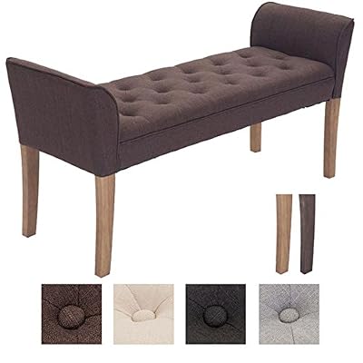 CLP Banquette CLEOPATRA, en tissu, avec accoudoirs / sans dossier, piètement en bois, taille 130 x 40 cm environ, hauteur 65 cm environ Couleur Bois: clair, Couleur Tissu: marron
