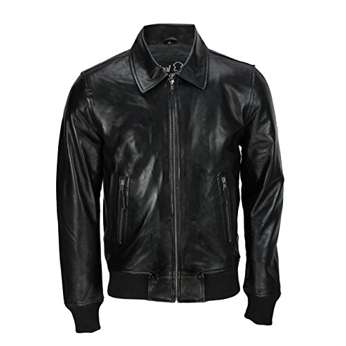 Clásica bomber negra de estilo vintage para hombre, chaqueta de motorista, en todas las tallas Negro Collar Bomber X-Large