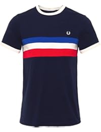 Fred Perry Hombres timbre de panel rayas camiseta Carbono Azul