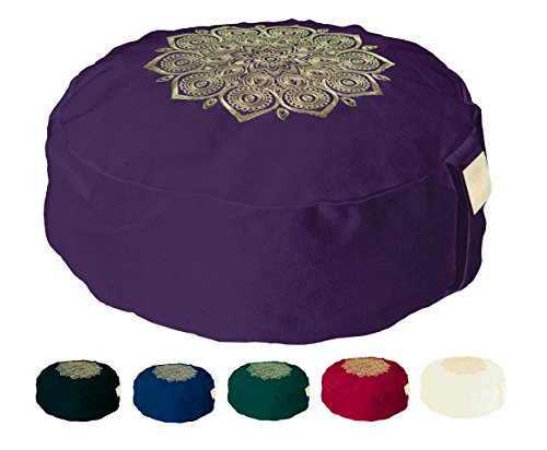 Om Vita 100% Zafu Meditación ecológica con diseño de mandala y funda lavable