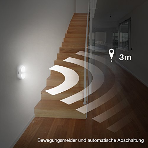 Jerrybox Nachtlicht mit Bewegungsmelder Batteriebetriebene Wandlichter mit 10 LEDs und Zweifachem Sensor, Nachtlampe für Kinderzimmer, Schlafzimmer, Treppe, Bad und Schrank - 5