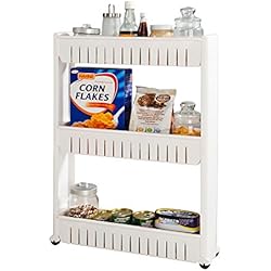 SoBuy FRG40-W Étagère de Niche à Roulettes Meuble de Rangement Cuisine Salle de Bain Chariot Placard Alcôve - 3 Étages Blanc