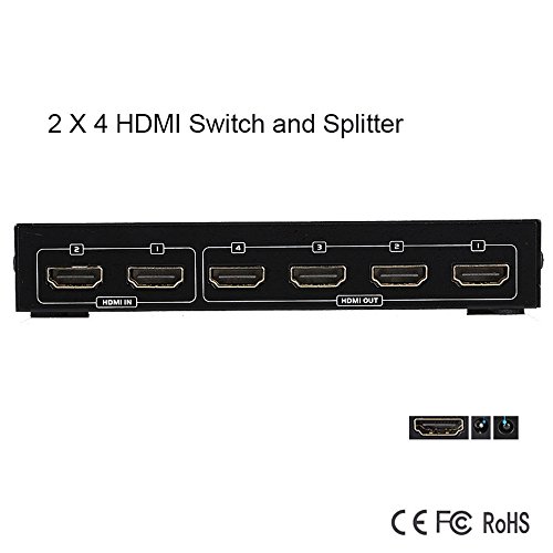 Milkee 2 x 4 HDMI Verteiler 2 In 4 Out Splitter Switch ULTRA HD 1080p 3D - 2 Eingänge an 4 Ausgänge