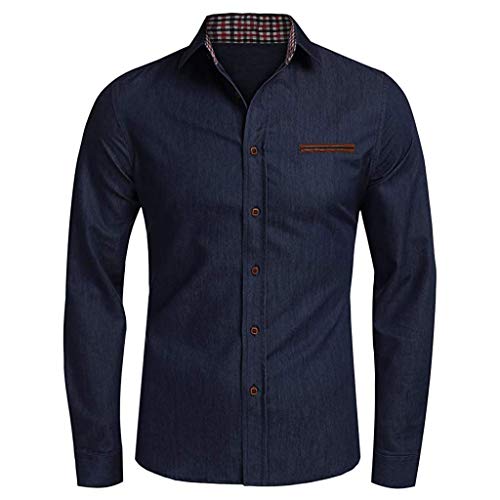 Preisvergleich Produktbild Aoogo Männer Button Umlegekragen Denim Casual Langarm Shirts Tops Bluse