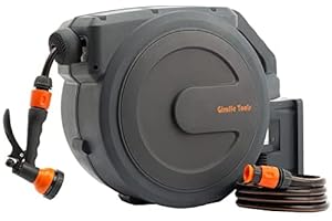 Giraffe Tools Enrouleur Tuyau Arrosage Gris Foncé Mural Jardin 30m+2m, Devidoir Rétraction Automatique et Pistolet d'Arrosage 7 Buse …