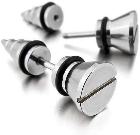 K Mega Jewelry Stainless Steel Stud Earrings Silver Screw Spike Cheater Faux Fake Ear Plugs Gauges