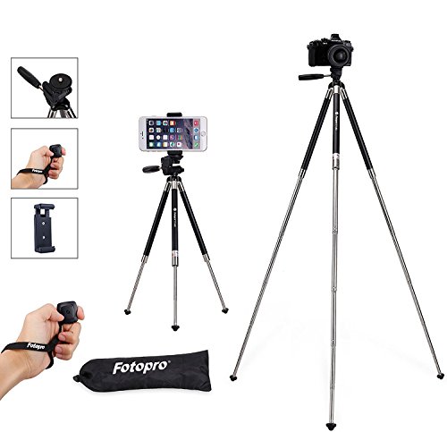 Fotopro 39.5 Pollici Treppiede di Cellulare Treppiede di Fotocamera in Alluminio Supporto di Fotocamera Portabile con Telecomando Bluetooth e Clip da Montare Smartphone per Riprese in Esterno, Viaggio o Creazione di Youtube Video, ecc (Argento)