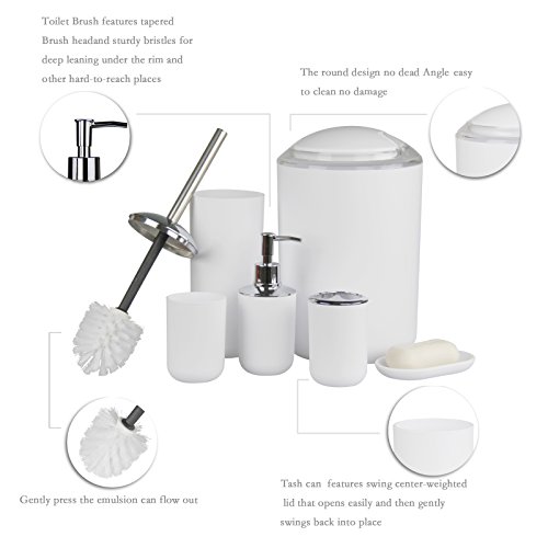 ihope neuen 6 PCS Kunststoff Badezimmer Zubehör Sets, Zahnbürstenhalter, Seifenspender, Seifenschale, WC-Bürste und Halter, Mülleimer, Abspülen Tasse geeignet Color5 - 3