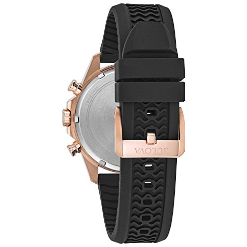 Bulova Men's Designer Chronograph Watch Sports Rubber Strap - Water Resistant Rose Gold Marine Star 97B153