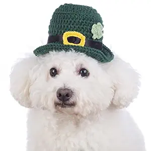 Coomour Funny Clover Dog Hats Handmade Dog St Patrick's Day Costumes Crochet Cute Dog Cap Accessory for Dogs Cats Pets (L)