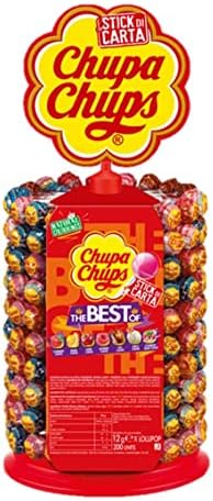 Chupa Chups Ruota, Lollipop, Gusti Assortiti, Fragola, Ciliegia, Arancia, Lampone, Vaniglia, Cola, Panna Fragola, Confezione da 200 Lecca Lecca Monoporzione, Idea Regalo per Compleanni e Feste