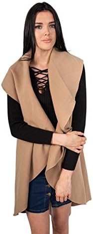 GirlTalkFashion Sleeveless Camel Black Waterfall Collared Jacket s/m m/l