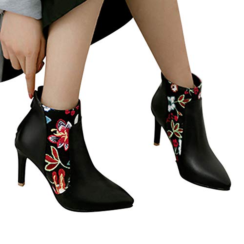 Preisvergleich Produktbild TianWlio Stiefel Frauen Herbst Winter Schuhe Stiefeletten Boots Mode Schuhe Zurück Reißverschluss High Heel Bedruckte Spitzen Stiletto Stiefeletten Schwarz 43