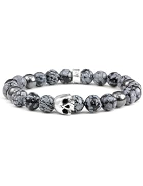 Sterling Silber Skull Totenkopf Armband Obsidian Schneeflocke Edelstein Perlen Herren und Damen Schmuck Größe...