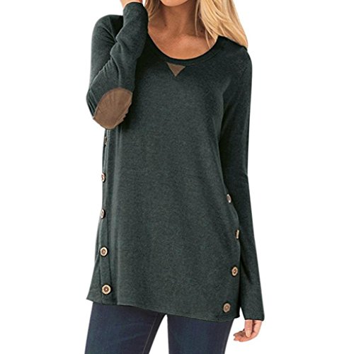 Price comparison product image OverDose Women Top Long Sleeve Round Neck Button Sweatshirt Loose Pullover