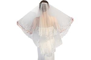 HPMAISON Bridal Wedding Veil 2 Tier White Ivory Shining Sequins Lace Tulle with Metal Comb Elbow Length 60 cm & 90 cm for Bachelorette Hen Party Veils Bridal Dress Up Costume Wedding Accessories