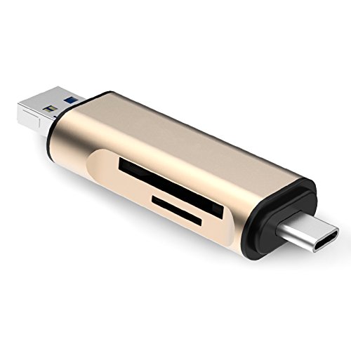 Neoteck USB Type C Kartenleser 3 in 1 Speicherkartenleser USB + Type C + Micro USB TF SD Kartenleser mit OTG für Macbook Windows Computer Google Tablet Android Handy – Gold - 3