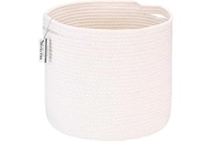 Sea Team Cesta grande tejida para la ropa sucia con asas para ropa, juguetes, toallas, 38 x 38 x 33 cm, elegante cesta de decoración del hogar, color blanco