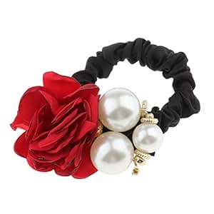 Magideal Chouchou à Cheveux Fleur Rose Perle Cheveux Bande