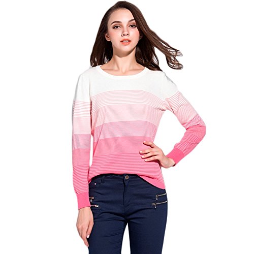 OS10 Women Autumn The New Sweaters Stripe Long-sleeved T-shirt (L, PINK)