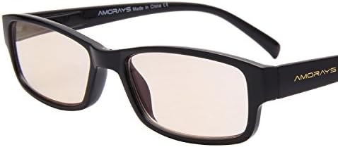 Amorays Anti Glare Anti Blue Light Women Men Tinted Eye Strain Computer Reading Glasses with +1.00,1.50,2.00,2.50,3.00,3.50,4.00 Magnification AM507G Black (+2.00)