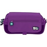 Estuche color violeta con tiradores redondos con logo de goma en las cremalleras