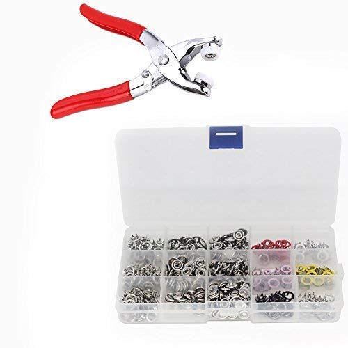 Trimming Shop C _ PR-PS-SET120-PL-9.5MM 120 Piezas Puntas Botones a Presión Anillo Abierto Broches Botones Anillos Cierres 9.5mm + Alicates