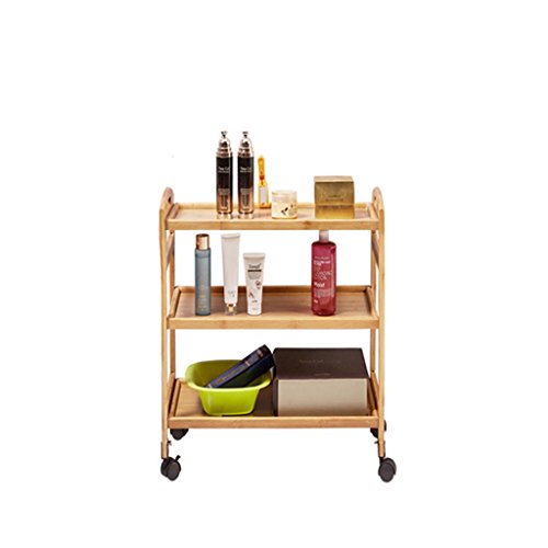Preisvergleich Produktbild HOME UK@ Schönheits-Laufkatze-drei Schichten Bambusschönheits-Salon-Frisör-Wagen, einfacher kleiner Anhänger 60 * 25 * 73cm (größe : Holzfarbe)