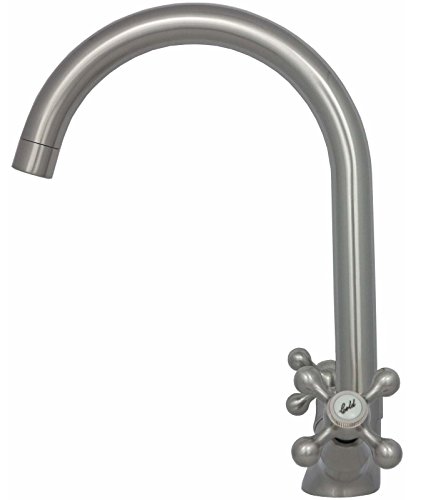 Niederdruck Küchenarmatur Spültischarmatur Waschbeckenarmatur Geschirrbrause Zweigriffmischer Wasserhahn Mischbatterie Armatur Küche Untertischgerät Nostalgie Retro Look in Edelstahl 6015BC - 4