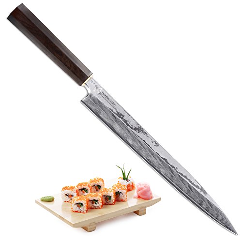 TUO Yanagiba Sushimesser - -26cm, Professionelle Küchenmesser Japanischer VG10 Super Stahl 34 Schichten Damaststahl & Black ebony wooden handle (TC0406P)