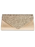 abendtasche schwarz gold CASPAR Fashion Collection CASPAR TA332 Damen elegante große XL Envelope Glitzer Clutch Tasche Abendtasche, Farbe:gold