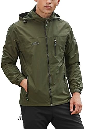 Senlin Mens Lightweight Windbreaker Windproof Jacket With Hideaway Hood Green M