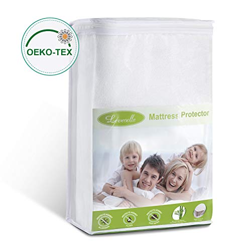 Levesolls Coprimaterasso Impermeabile Matrimoniale 180x200cm Protezioni per Materassi Spugna Fibra di Bambù Traspirante Anallergico Antiacari Antibatterico-5 Anni di Garanzia(King Size(180×190/200cm))