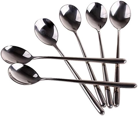 Snowwer 8 Pieces, High Quality Korean Stainless Steel Rice Spoon/Soup Spoon/Coffee Spoon - Long-handled Great Circle