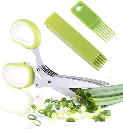 Kitchen Herb Scissors,Multipurpose Herb cutting Chopping and Shredding,5 Stainless Steel Blades Kitchen Scissors with Cleaning Comb and Easy Clean