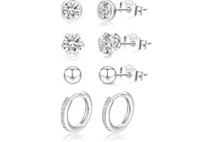 LOUMILEO Ohrstecker Silber 925 4 Paar Silber Ohrringe Damen Hypoallergen Cubic Zirkonia Ohrstecker Set ohrringe Silber 925 Stecker für mehrere Piercings