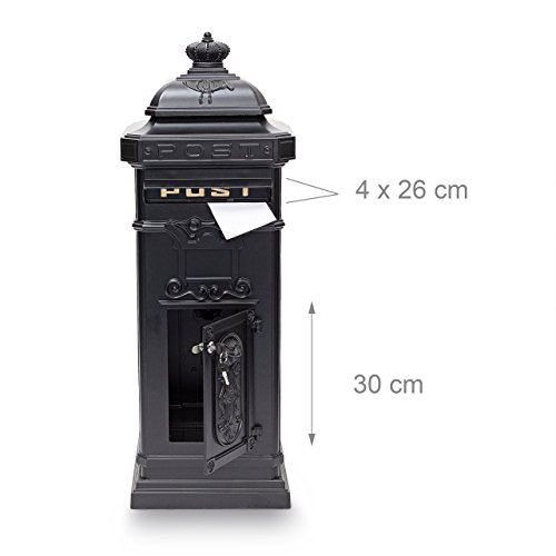 Relaxdays Standbriefkasten Antik HBT: 106 x 38 x 34 cm nostalgischer Säulenbriefkasten aus rostfreiem Aluminium englischer Briefkasten Postkasten in britischem Design mit Posthorn, bronze - 4