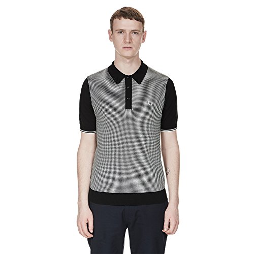 Fred Perry Authentics Houndstooth Knitted Polo MEDIUM BLACK