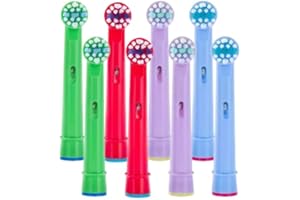 8 Pack Kids Toothbrush Heads Compatible with Most Braun Oral B Kids Electric Toothbrushes, Dentia Multicolored Replacment Heads (8 Pack)