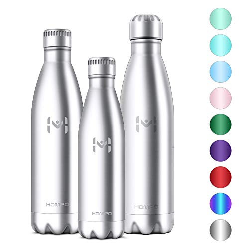 HOMPO Bottiglia Acqua in Acciaio Inox - Borraccia Termica 350ml/ 500ml/ 750ml/ 1L Isolamento Sottovuoto a Doppia Parete,Privo di BPA & Leakproof,Borracce per Bambini, Bici, Palestra