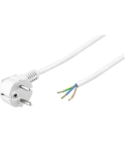 Goobay 93975 Gehoekte stroomkabel/open kabeluiteinden & geperste adereindhulzen / 90 graden geaarde stekker/universeel netsnoer/grijs / 1,5 m