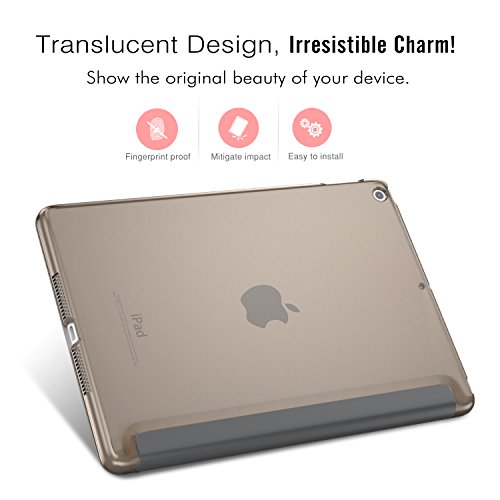 MoKo Hülle für Neu iPad 9.7 Zoll 2017 – PU Leder Tasche Schutzhülle Schale Smart Case mit Translucent Rücken Deckel, mit Auto Schlaf / Wach Funktion und Stanfunktion für New Apple iPad 9.7″ IOS 10 Retina Display Tablet, Space Grau - 4