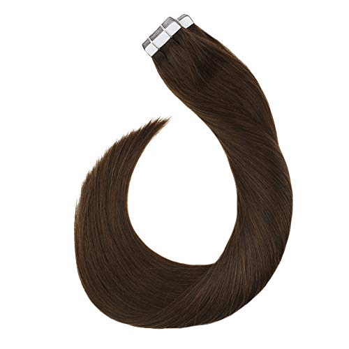 Ugeat 16 Pouces Marron Fonce Extension Cheveux Adhesif Bresilien Humain Tape 2.5Gramme/Piece 20Pcs Glue in Extension Seamless Skin Weft Double Side