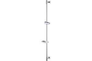 HomeHeng Shower Riser Rail 120CM, Wall Mounted Shower Slide Bar with Soap Dish Bracket Chrome Adjustable Shower Head Holder Bar for Bathroom, H811-120HC