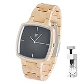 KERBHOLZ Hans, handgefertigte Armbanduhr + Exklusives Fachwerkzeug zum Anpassen des Armbandes - beige grau (Ahornholz)