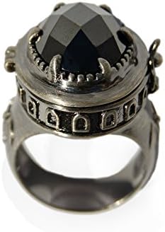 Stunning Massive Gothic Poison ring with secret compartment. Black Zirconia gem. Large and Heavy, Most impressive!