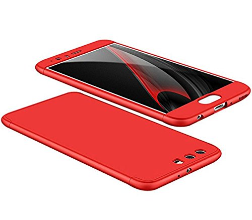 Qissy Carcasa Huawei P10  3 in1 Todo Incluido Anti-Scratch Anti-Huella Dactilar a Prueba de Choque 360 PC Protective Case Cover Skin para Huawei P10 P10 Plus  Huawei P10  Rojo 